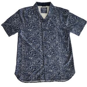 Costa Camp Tech Button Shirt XXL Tiki Print Navy Performance Moisture Wicking